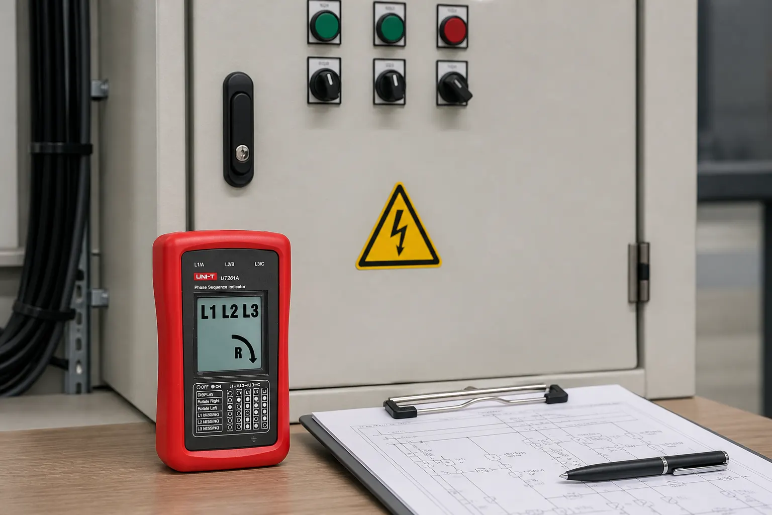 Three-Phase Sequence Indicator in use