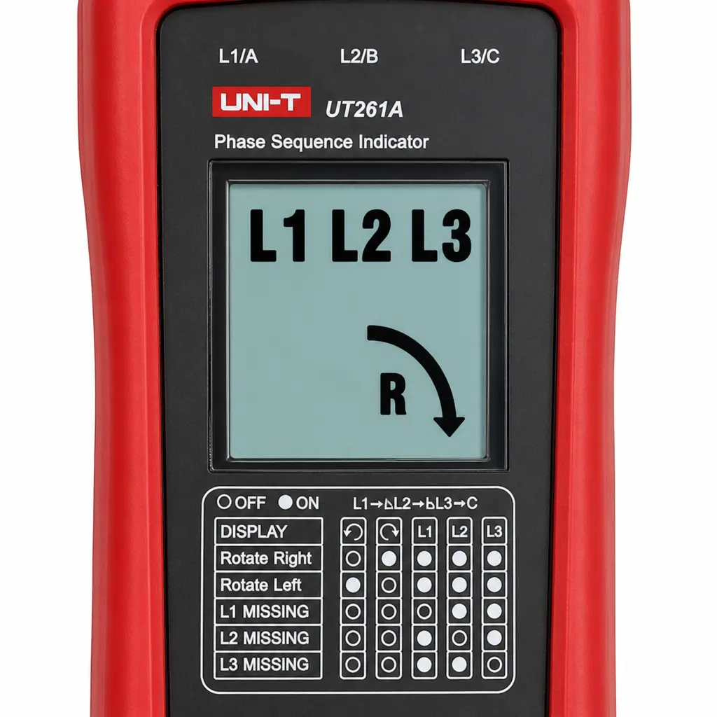 Three-Phase Sequence Indicator controls and screen