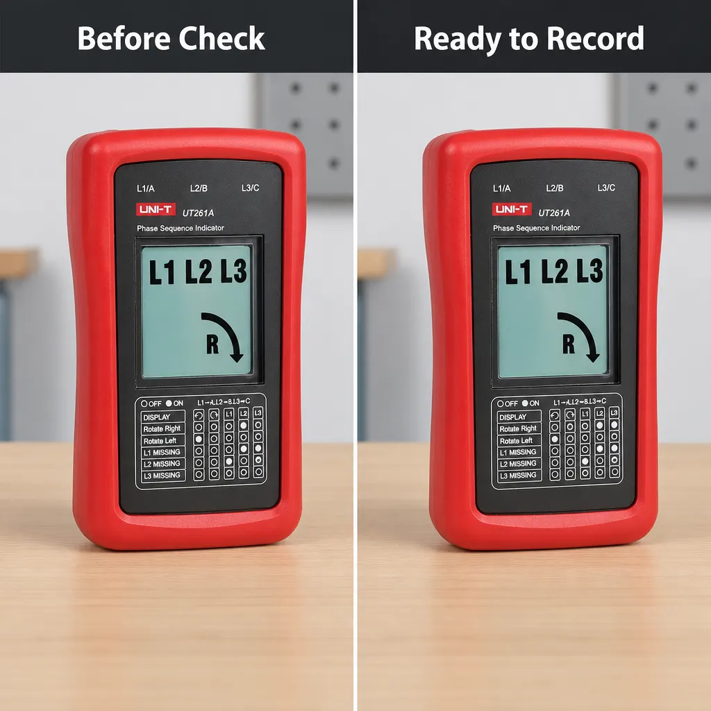 Three-Phase Sequence Indicator setup and use views